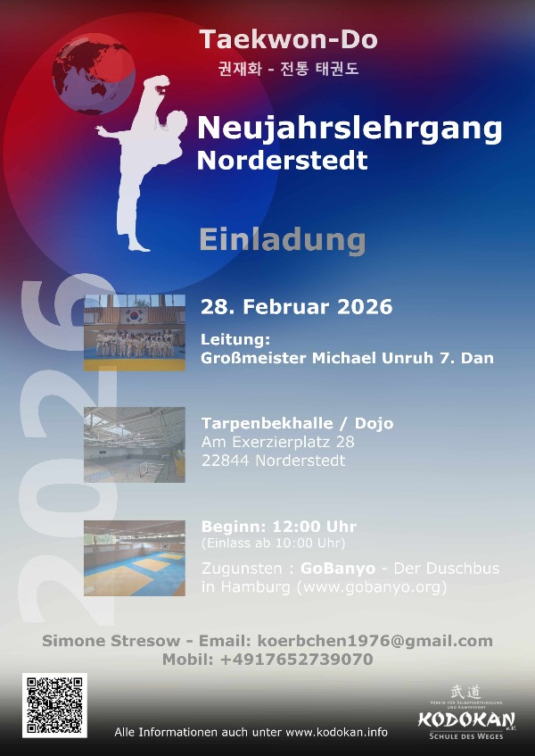 Taekwon-Do: Kodokan richtet den Neujahrslehrgang am 28.02.2026 aus